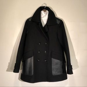 Coach Wool Peacoat with Leather Details